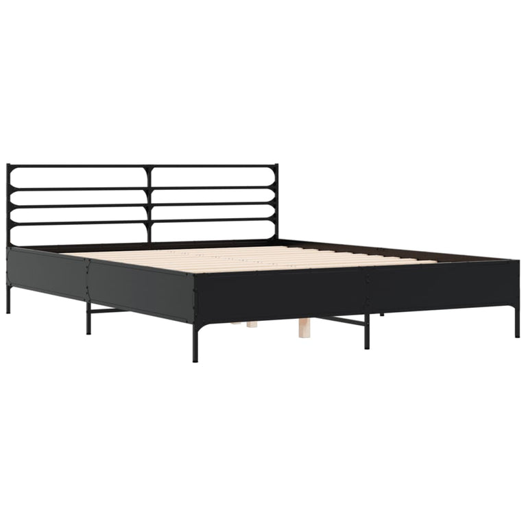 Bedframe bewerkt hout metaal zwart 150x200 cm