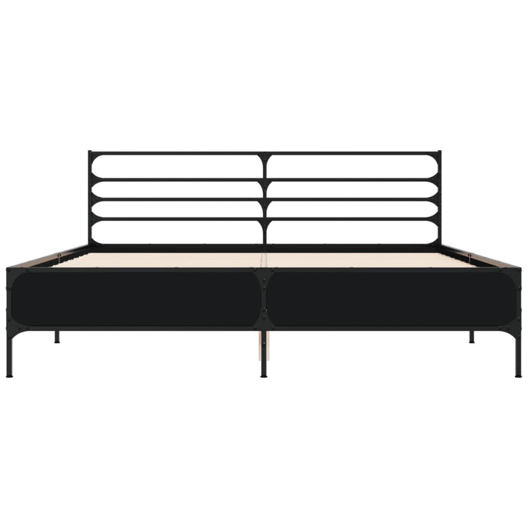 Bedframe bewerkt hout metaal zwart 150x200 cm