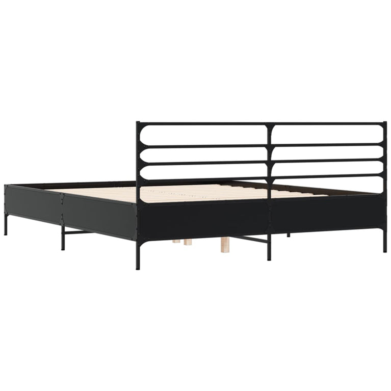 Bedframe bewerkt hout metaal zwart 150x200 cm