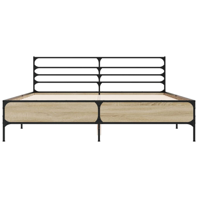 Bedframe bewerkt hout metaal sonoma eikenkleurig 150x200 cm