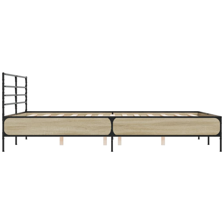 Bedframe bewerkt hout metaal sonoma eikenkleurig 150x200 cm