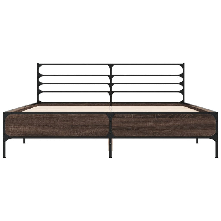 Bedframe bewerkt hout metaal gerookt eikenkleurig 150x200 cm
