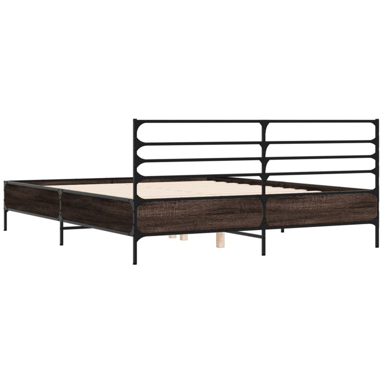 Bedframe bewerkt hout metaal gerookt eikenkleurig 150x200 cm