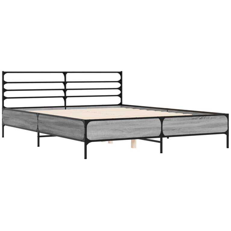 Bedframe bewerkt hout metaal grijs sonoma eiken 150x200 cm