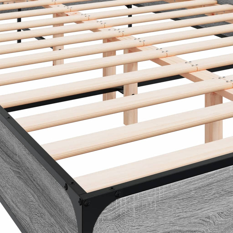 Bedframe bewerkt hout metaal grijs sonoma eiken 150x200 cm