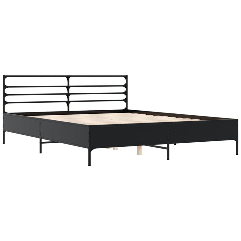 Bedframe bewerkt hout metaal zwart 160x200 cm