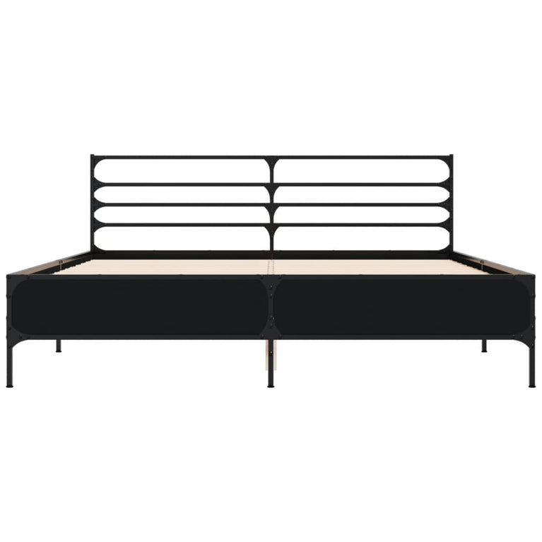 Bedframe bewerkt hout metaal zwart 160x200 cm