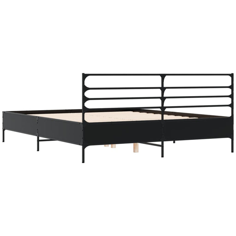 Bedframe bewerkt hout metaal zwart 160x200 cm