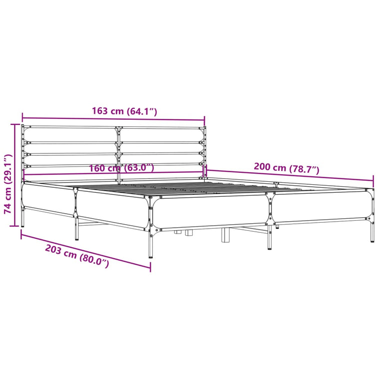 Bedframe bewerkt hout metaal zwart 160x200 cm