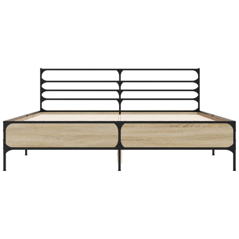 Bedframe bewerkt hout metaal sonoma eikenkleurig 160x200 cm