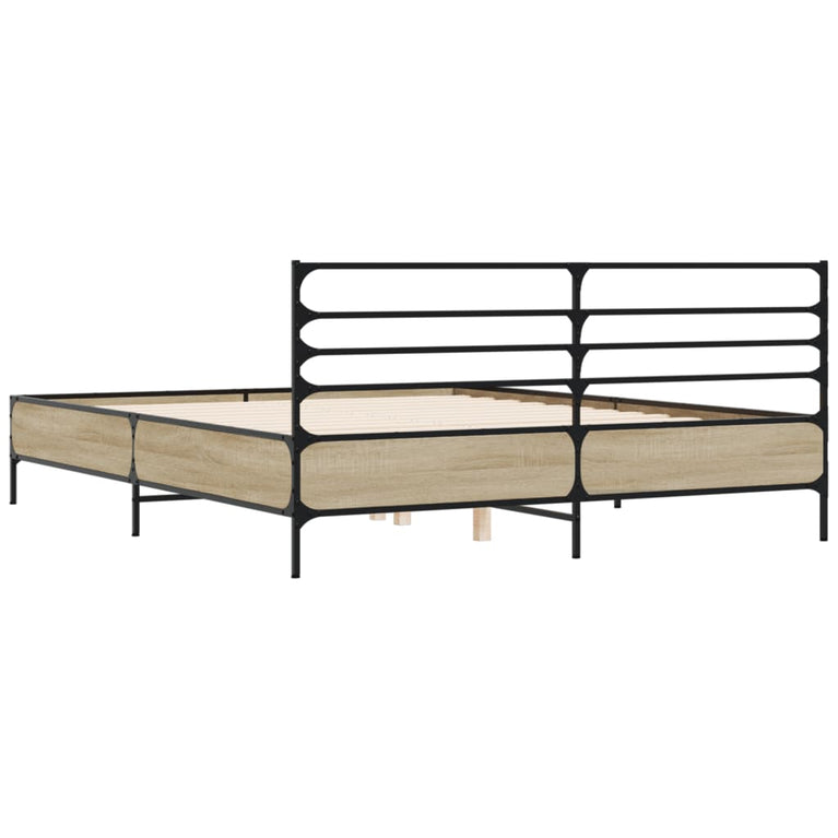 Bedframe bewerkt hout metaal sonoma eikenkleurig 160x200 cm