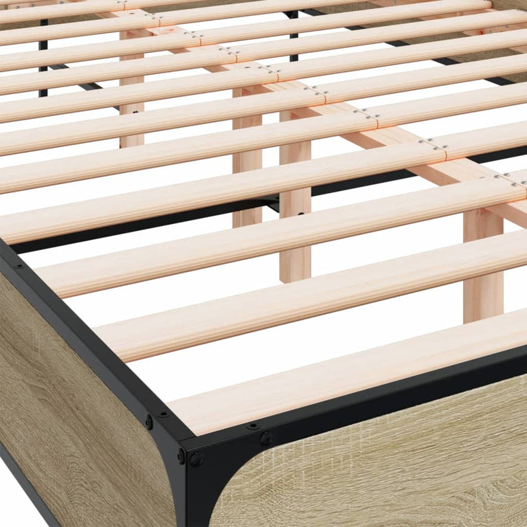 Bedframe bewerkt hout metaal sonoma eikenkleurig 160x200 cm
