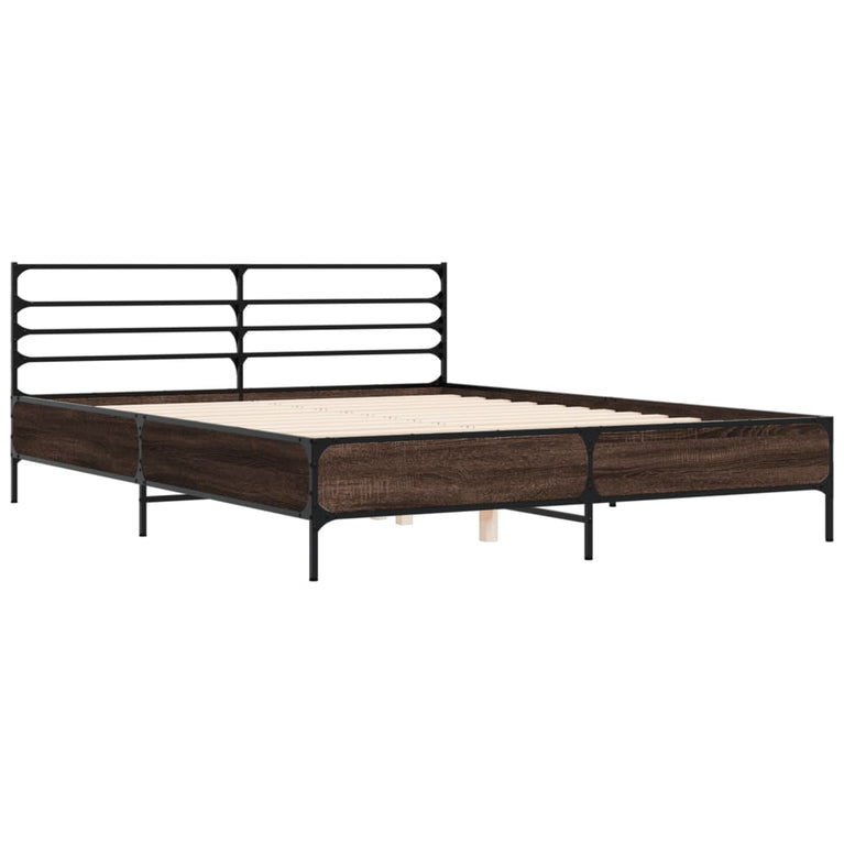 Bedframe bewerkt hout metaal gerookt eikenkleurig 160x200 cm
