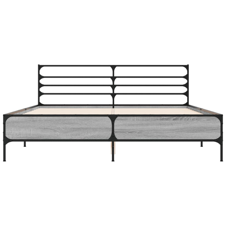 Bedframe bewerkt hout metaal grijs sonoma eiken 160x200 cm