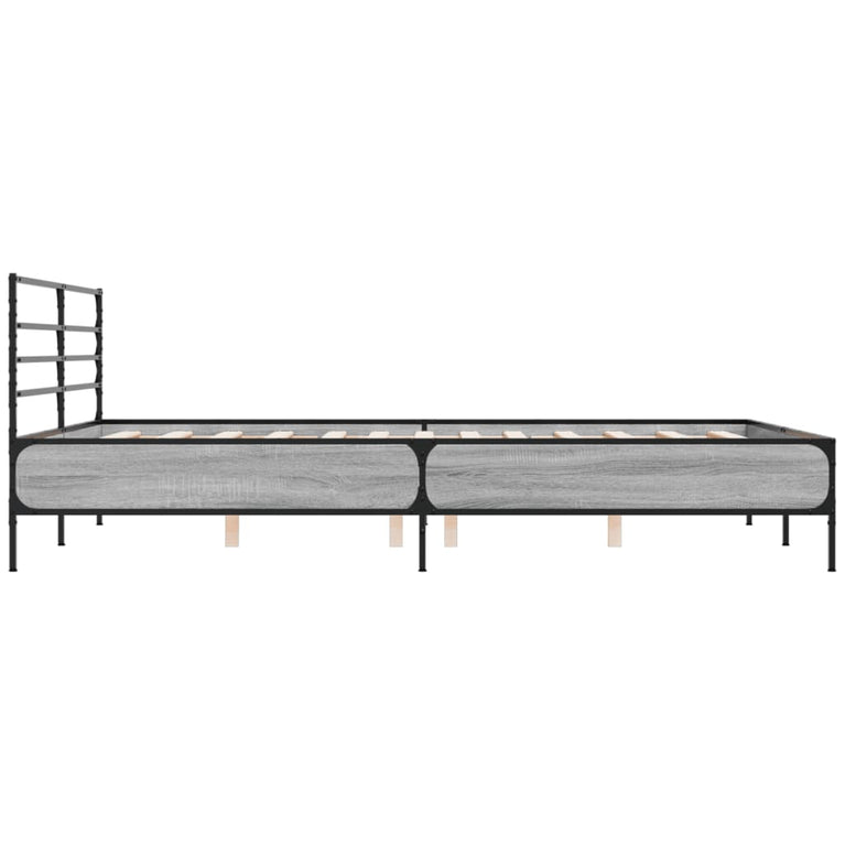 Bedframe bewerkt hout metaal grijs sonoma eiken 160x200 cm