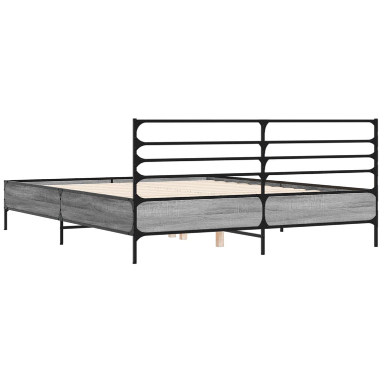 Bedframe bewerkt hout metaal grijs sonoma eiken 160x200 cm