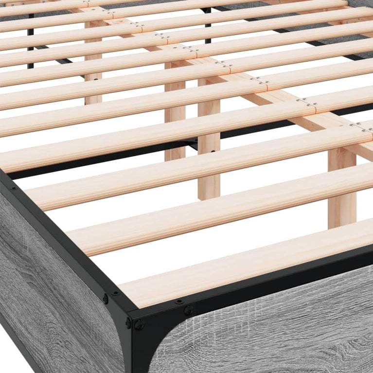 Bedframe bewerkt hout metaal grijs sonoma eiken 160x200 cm