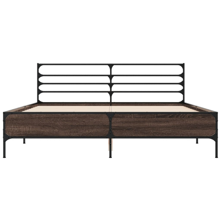 Bedframe bewerkt hout metaal bruin eikenkleur 160x200 cm