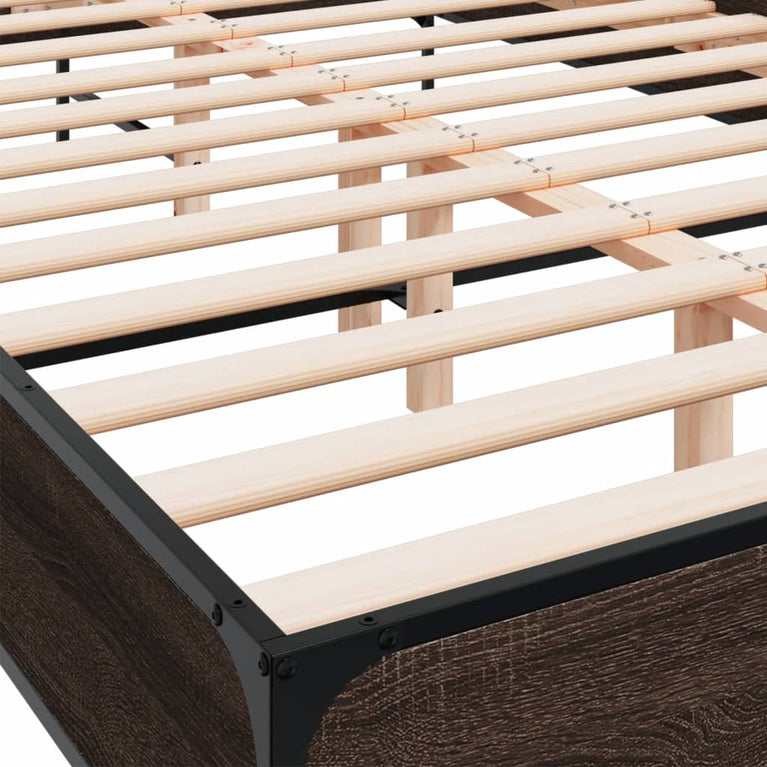 Bedframe bewerkt hout metaal bruin eikenkleur 160x200 cm