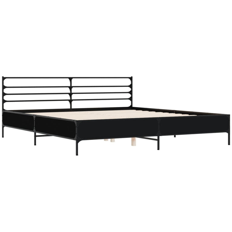 Bedframe bewerkt hout metaal zwart 180x200 cm
