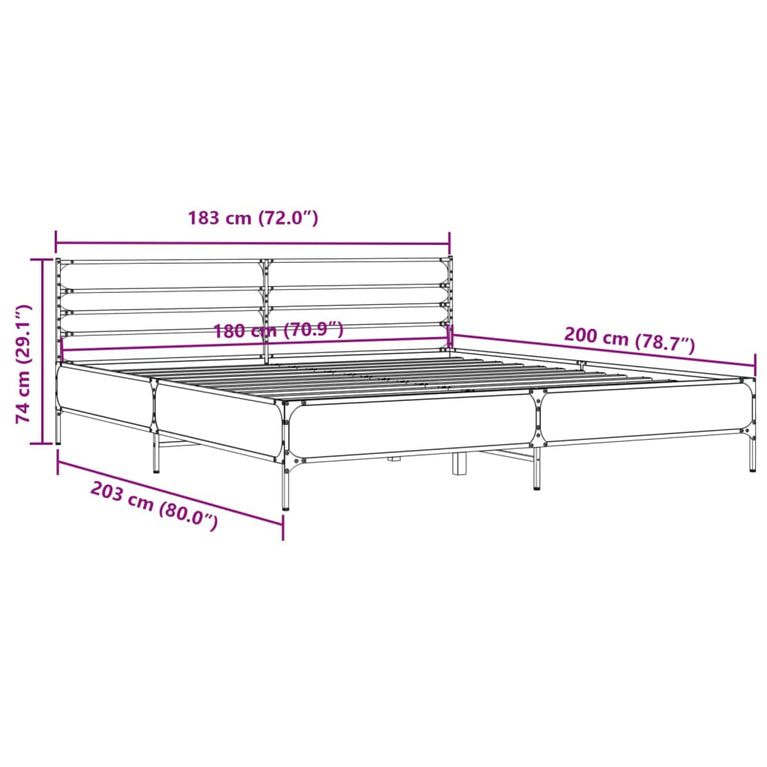 Bedframe bewerkt hout metaal zwart 180x200 cm