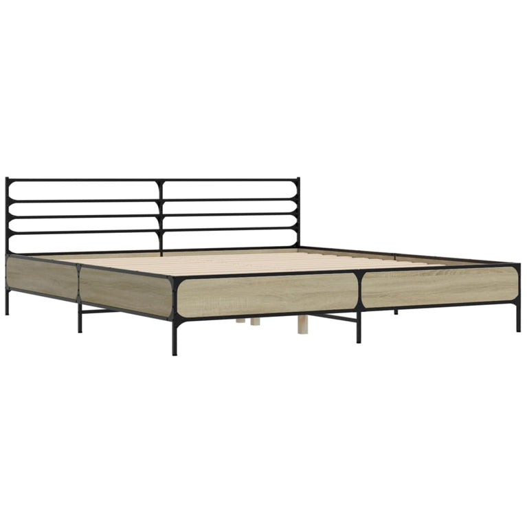 Bedframe bewerkt hout metaal sonoma eikenkleurig 180x200 cm