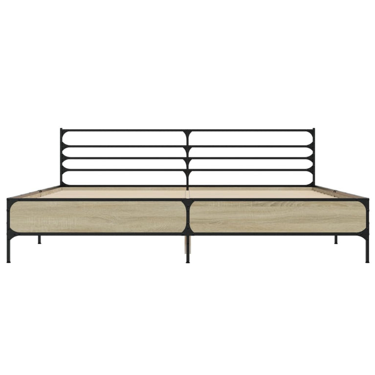 Bedframe bewerkt hout metaal sonoma eikenkleurig 180x200 cm