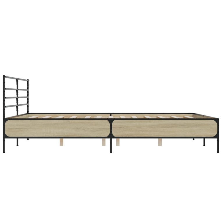 Bedframe bewerkt hout metaal sonoma eikenkleurig 180x200 cm