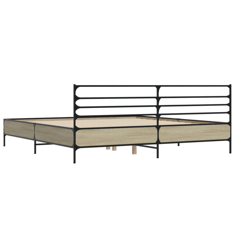 Bedframe bewerkt hout metaal sonoma eikenkleurig 180x200 cm