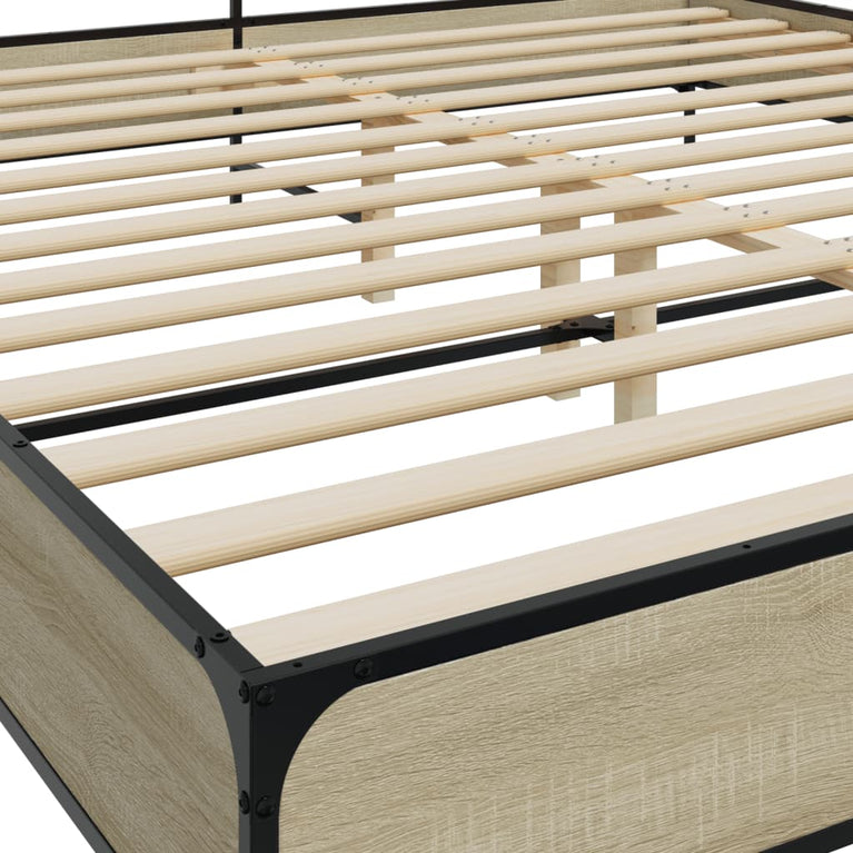 Bedframe bewerkt hout metaal sonoma eikenkleurig 180x200 cm