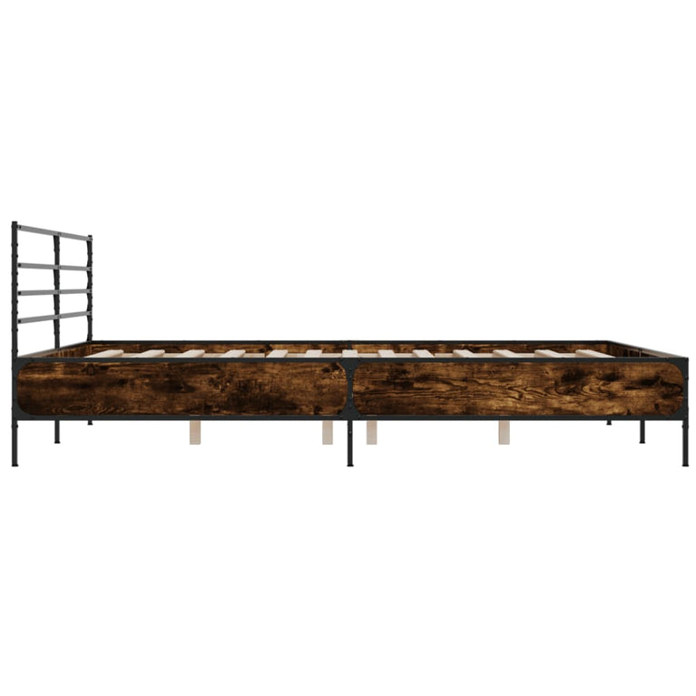 Bedframe bewerkt hout metaal gerookt eikenkleurig 180x200 cm