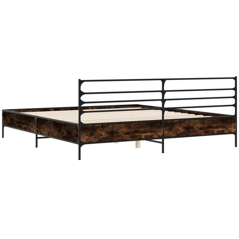 Bedframe bewerkt hout metaal gerookt eikenkleurig 180x200 cm