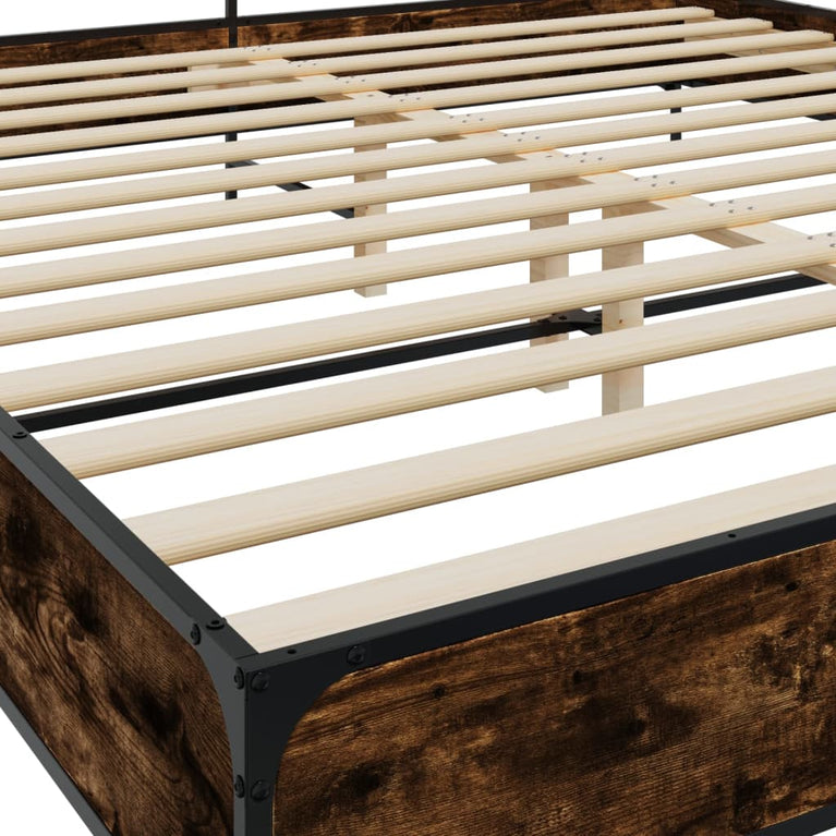 Bedframe bewerkt hout metaal gerookt eikenkleurig 180x200 cm
