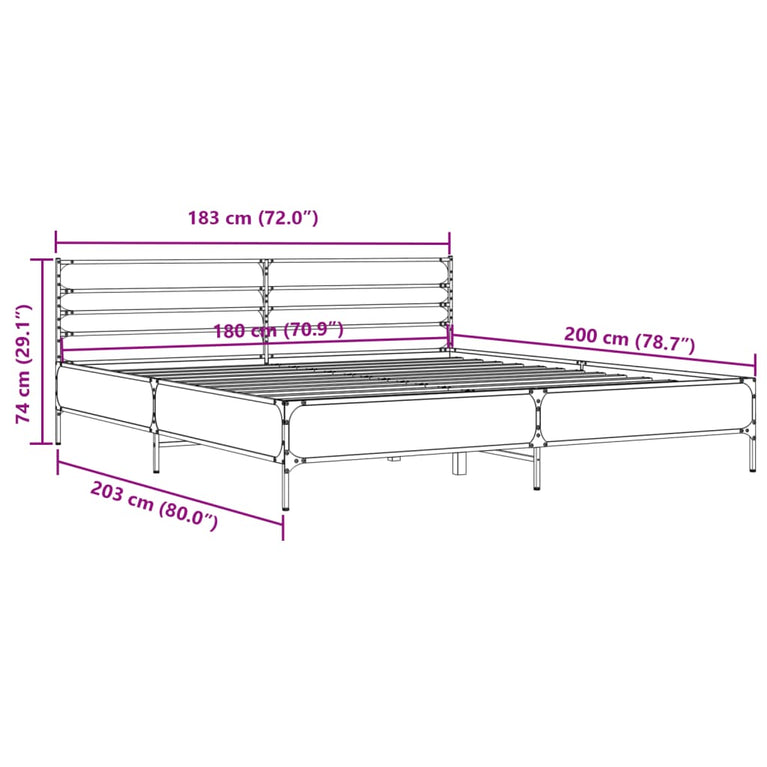 Bedframe bewerkt hout metaal gerookt eikenkleurig 180x200 cm
