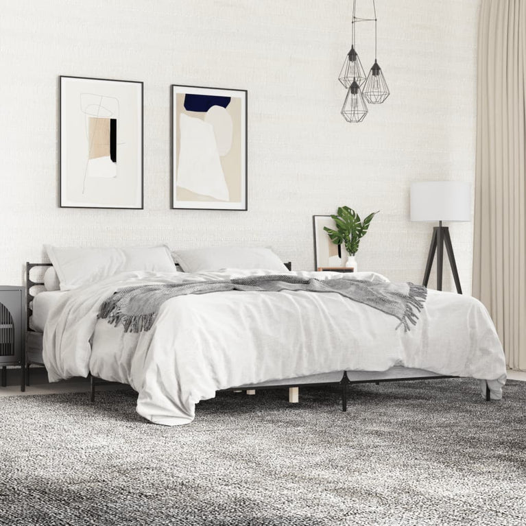 Bedframe bewerkt hout metaal grijs sonoma eiken 180x200 cm
