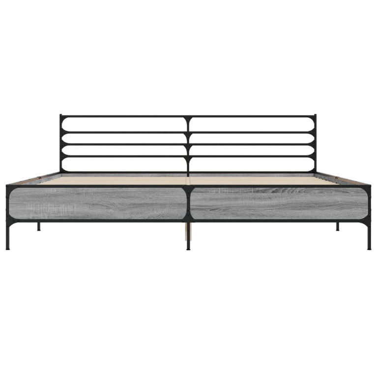 Bedframe bewerkt hout metaal grijs sonoma eiken 180x200 cm