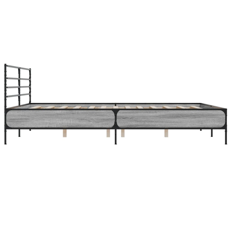 Bedframe bewerkt hout metaal grijs sonoma eiken 180x200 cm