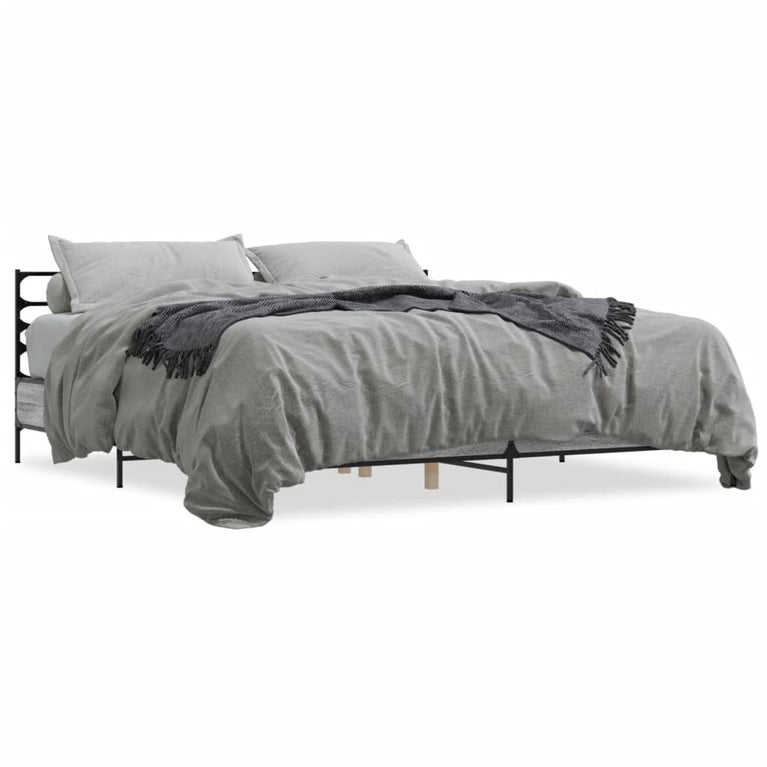 Bedframe bewerkt hout metaal grijs sonoma eiken 180x200 cm