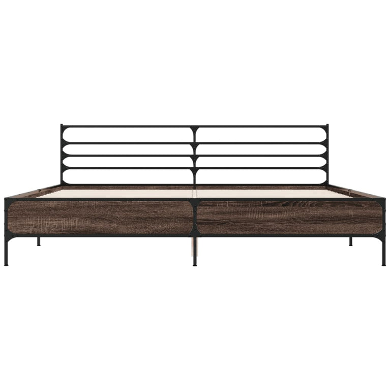 Bedframe bewerkt hout metaal bruin eikenkleur 180x200 cm