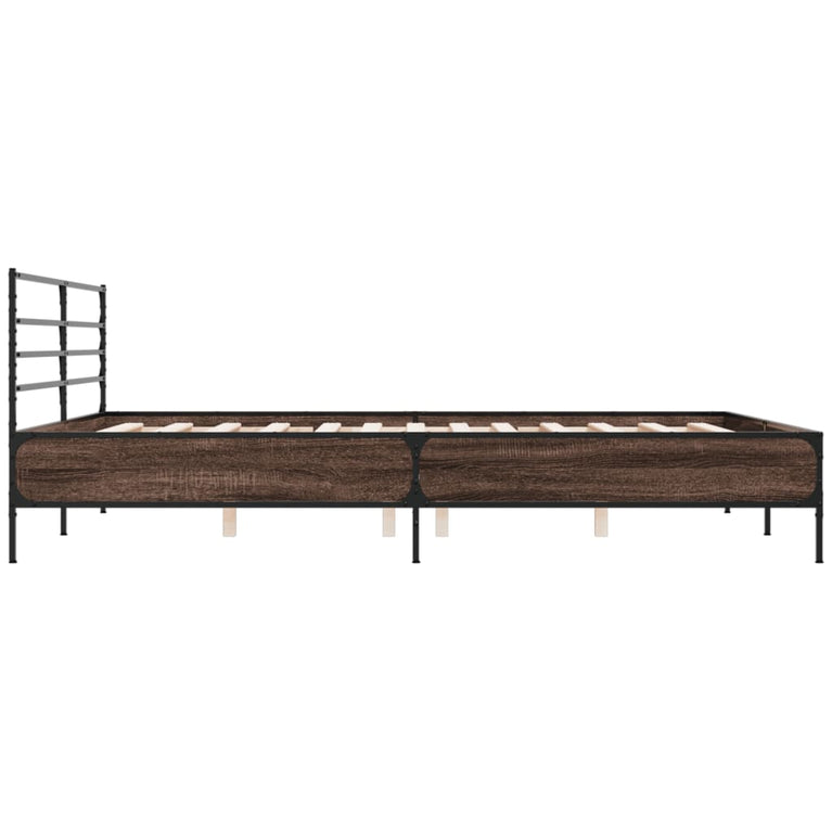 Bedframe bewerkt hout metaal bruin eikenkleur 180x200 cm