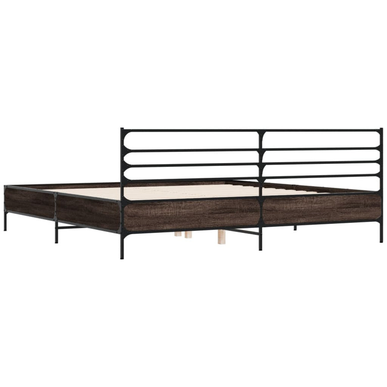 Bedframe bewerkt hout metaal bruin eikenkleur 180x200 cm