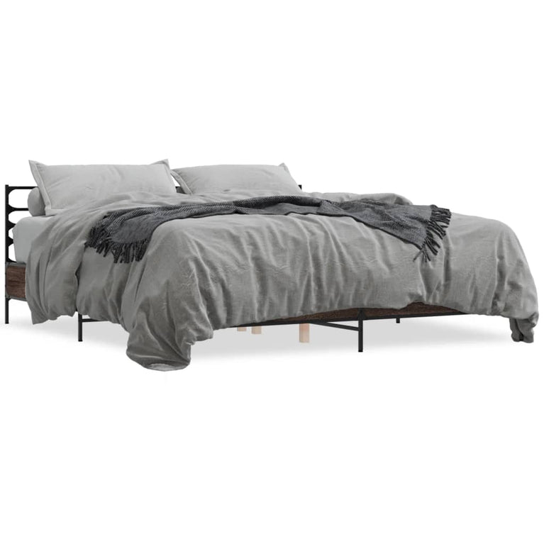 Bedframe bewerkt hout metaal bruin eikenkleur 180x200 cm