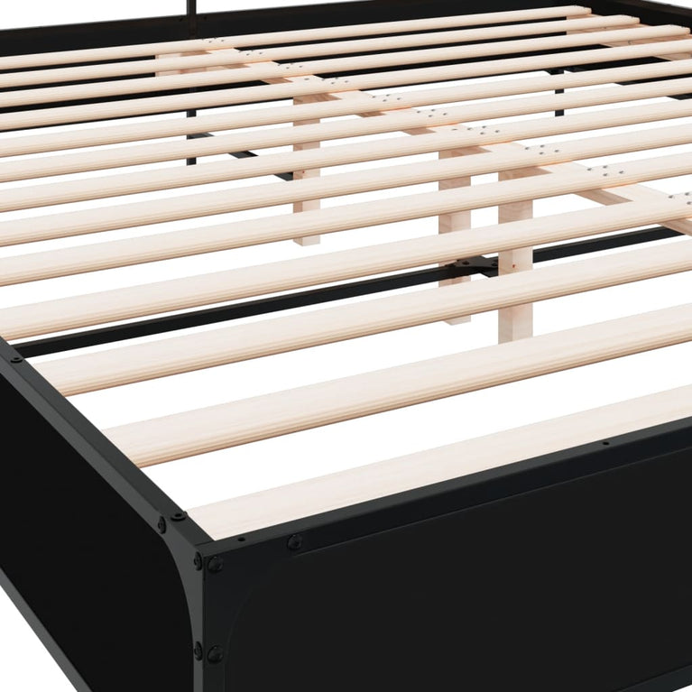 Bedframe bewerkt hout metaal zwart 200x200 cm