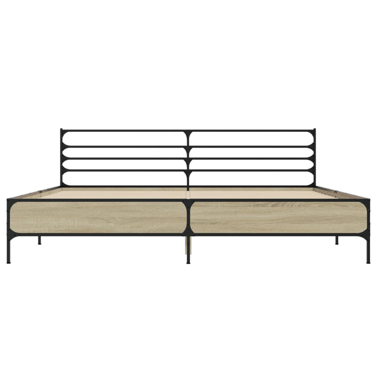 Bedframe bewerkt hout metaal sonoma eikenkleurig 200x200 cm