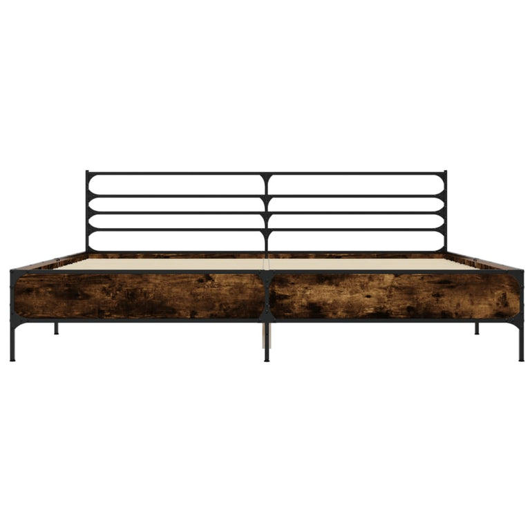 Bedframe bewerkt hout metaal gerookt eikenkleurig 200x200 cm