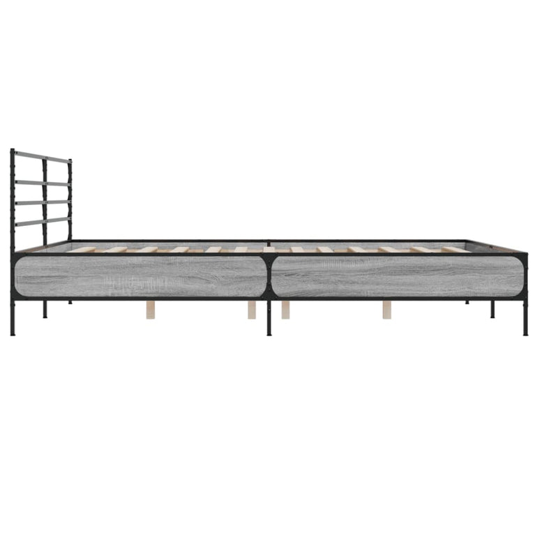 Bedframe bewerkt hout metaal grijs sonoma eiken 200x200 cm