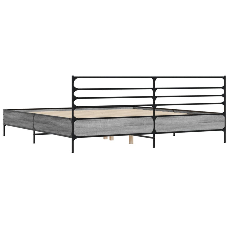 Bedframe bewerkt hout metaal grijs sonoma eiken 200x200 cm