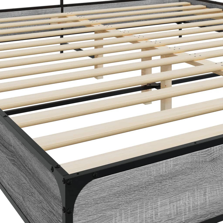 Bedframe bewerkt hout metaal grijs sonoma eiken 200x200 cm