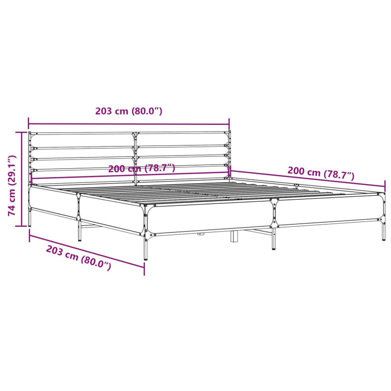 Bedframe bewerkt hout metaal grijs sonoma eiken 200x200 cm