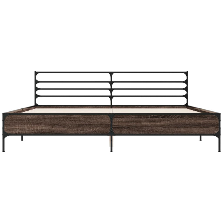 Bedframe bewerkt hout metaal bruin eikenkleur 200x200 cm